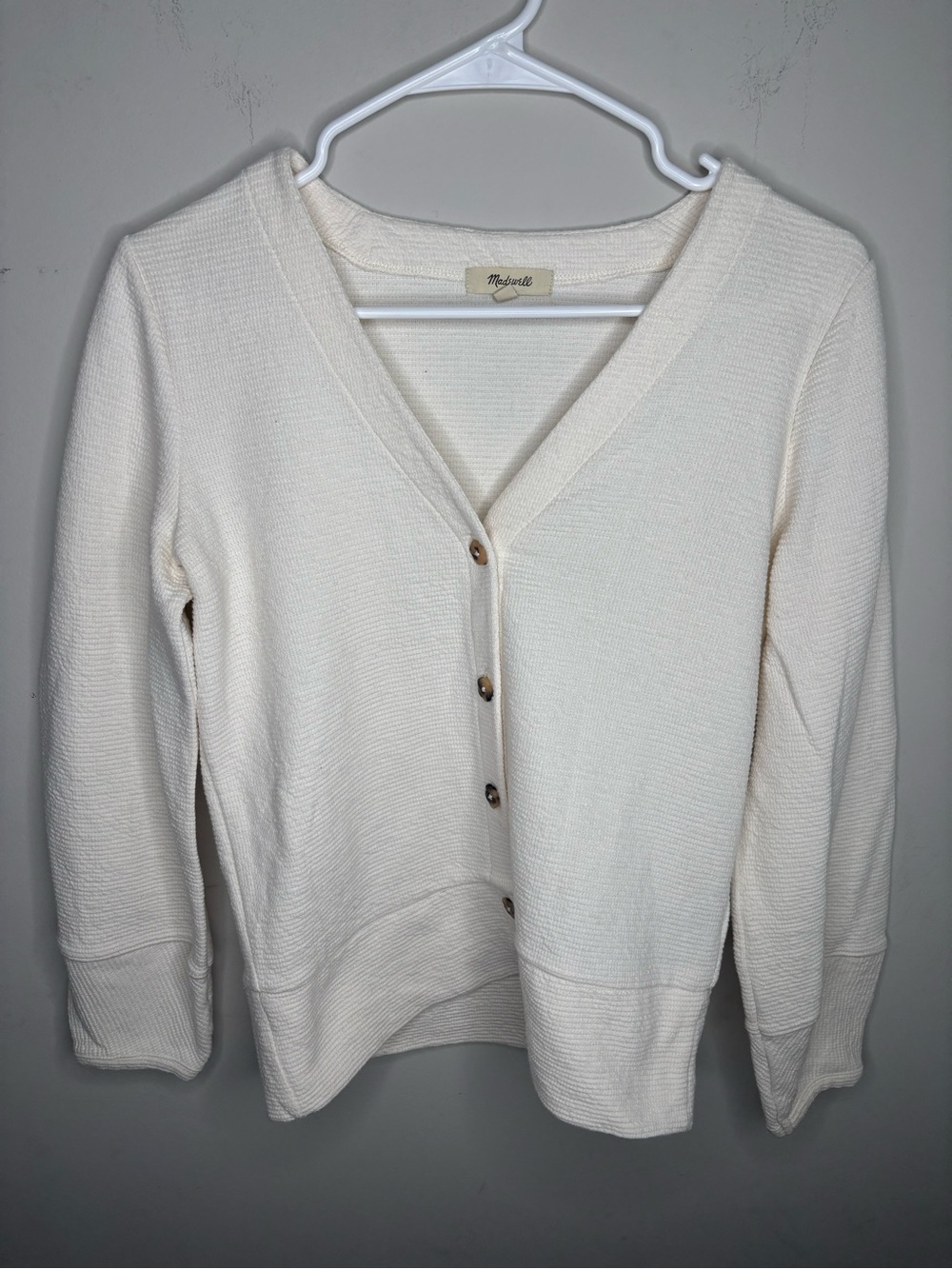 Madewell Cream Waffle-Knit V-Neck Button Cardigan SIZE Xs
